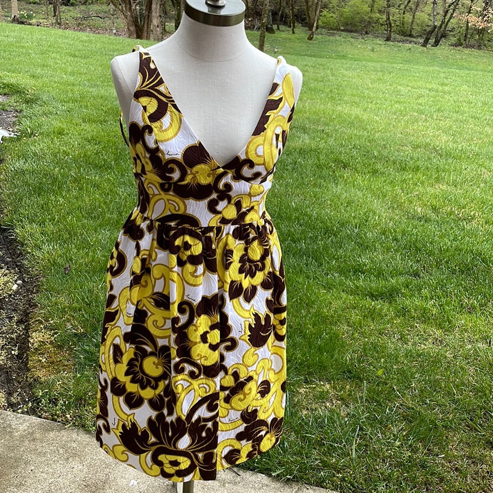 Milly yellow, brown and white print summer dress size 4